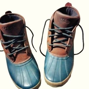 Men's Sperry's leather brown and rubber navy boots/ size 9 1/2